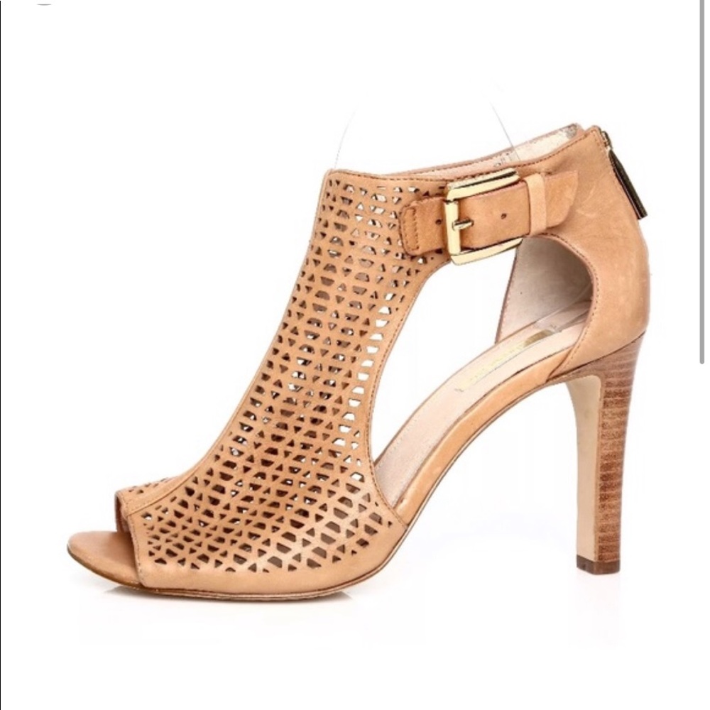Louis at Cie Tan Leather Peep Toe Booties